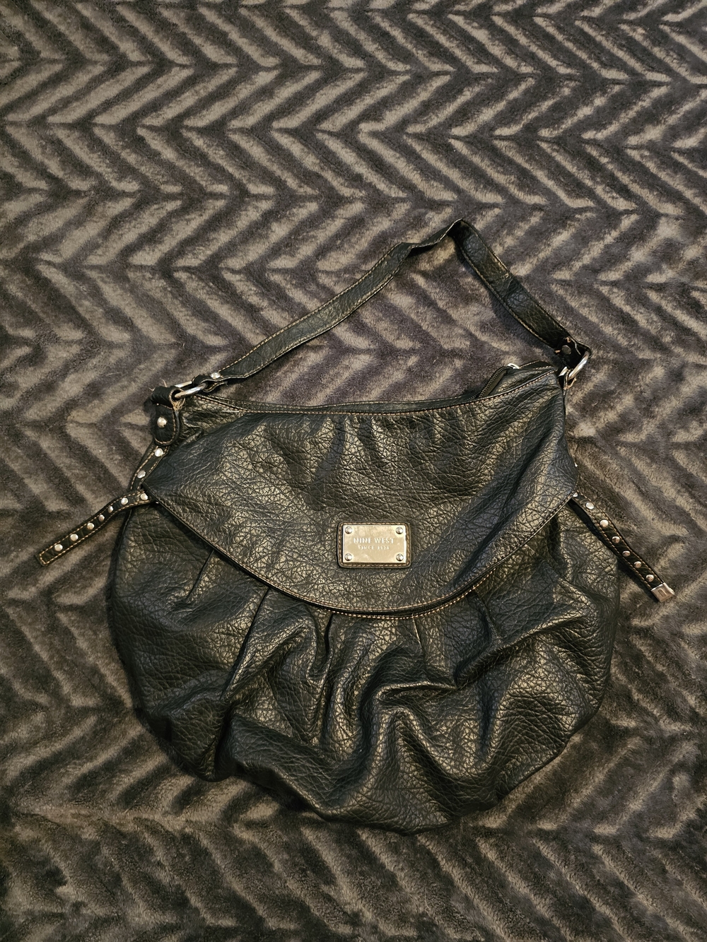 Nine West Black Hobo Shoulder Bag Studded Purse